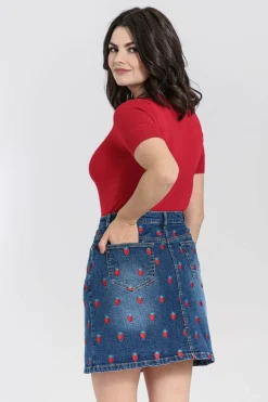 Strawberry Denim Mini Skirt