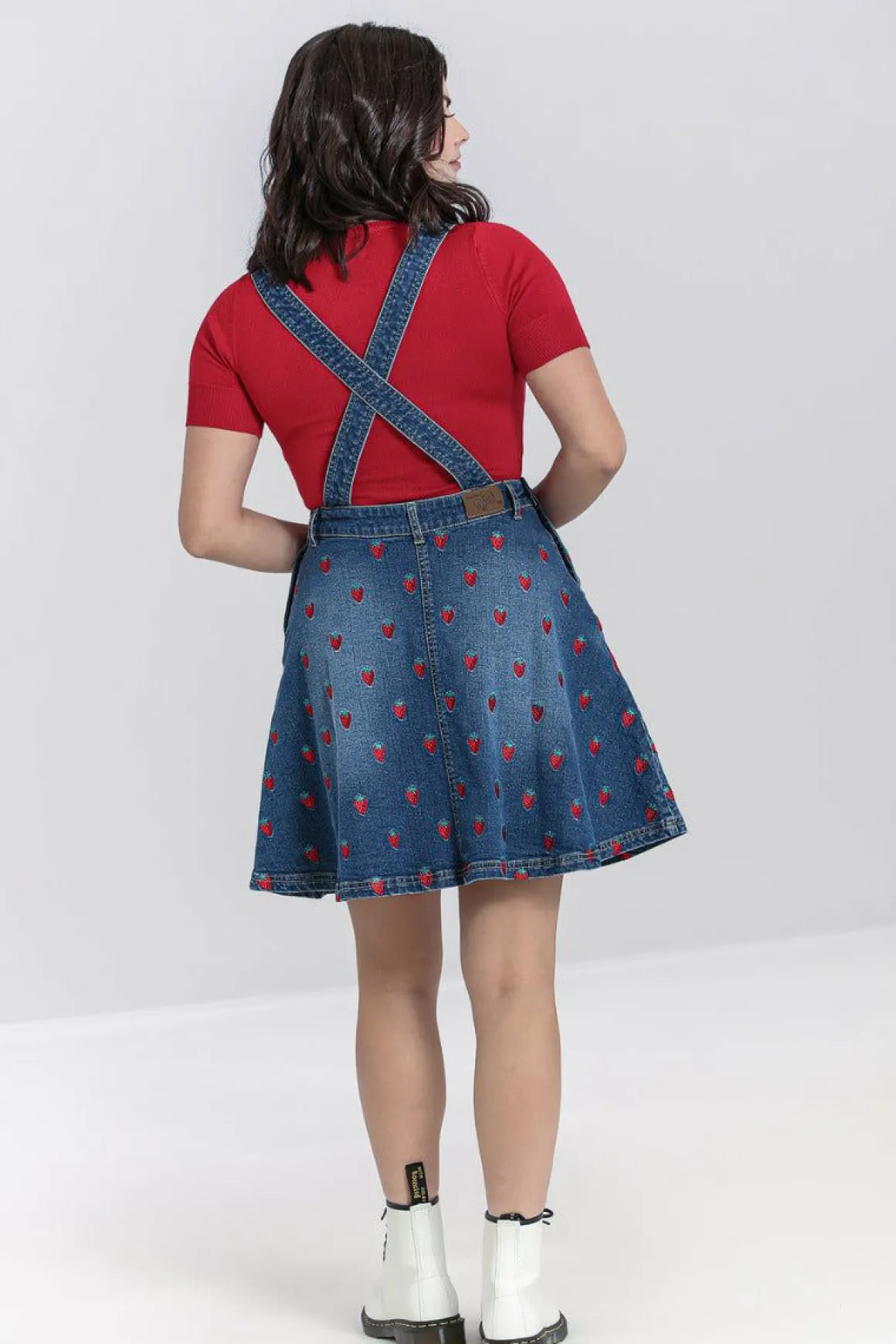 Strawberry Denim Pinafore Dress