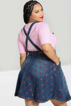 Strawberry Denim Pinafore Dress