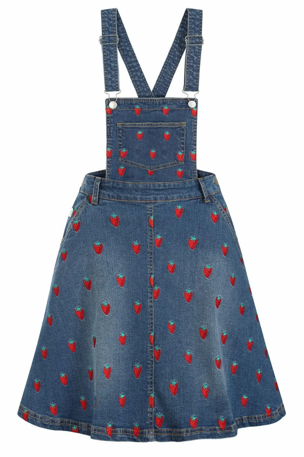 Strawberry Denim Pinafore Dress