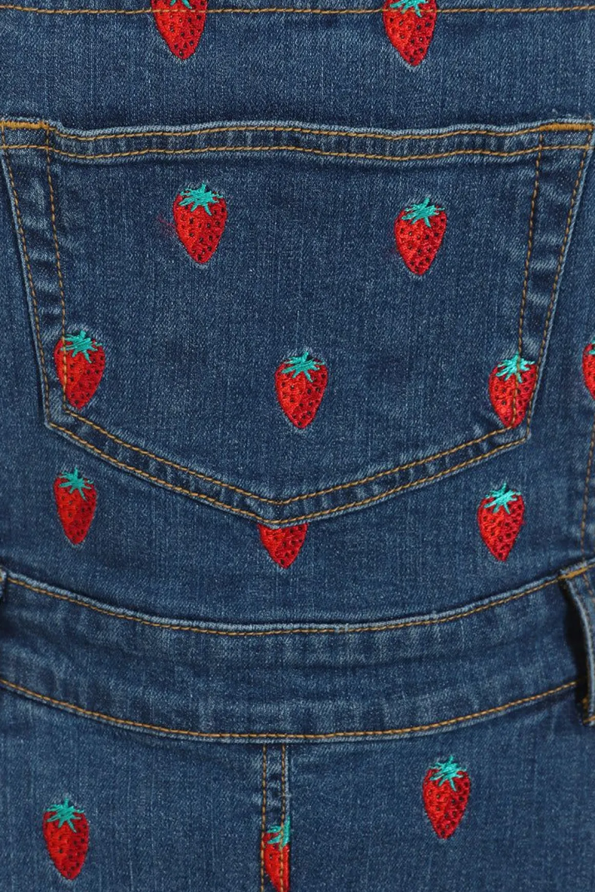 Strawberry Denim Pinafore Dress