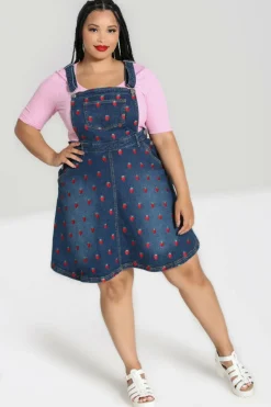 Strawberry Denim Pinafore Dress